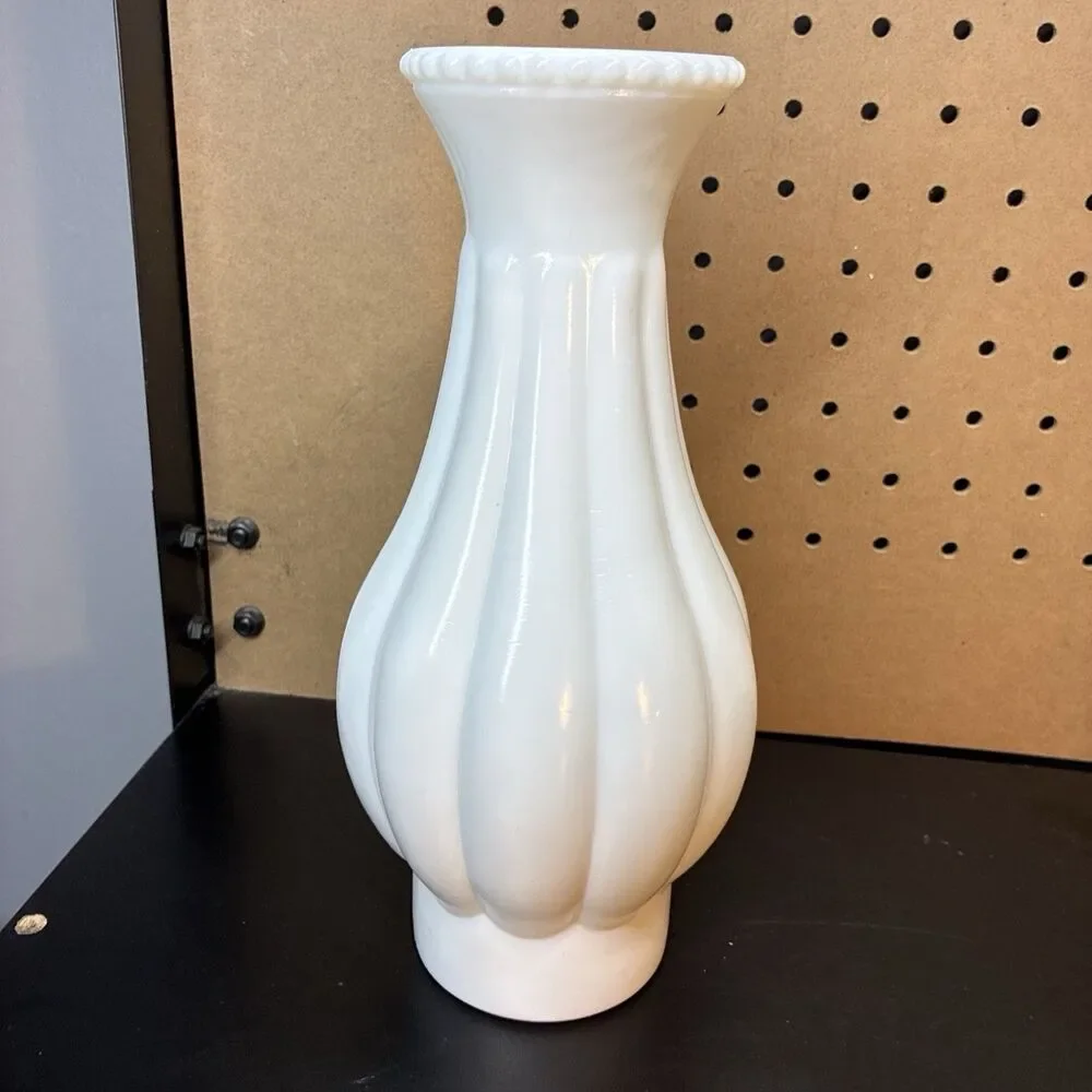 Vintage Lamp Chimney Milk Glass Melon Ribbed Hand Painted Shade 9.5” Tall